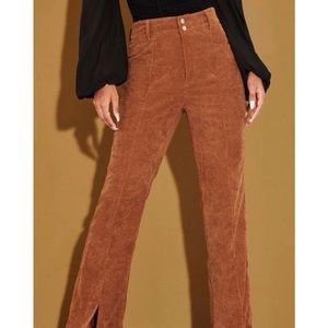 High waist slit hem corduroy flare pants